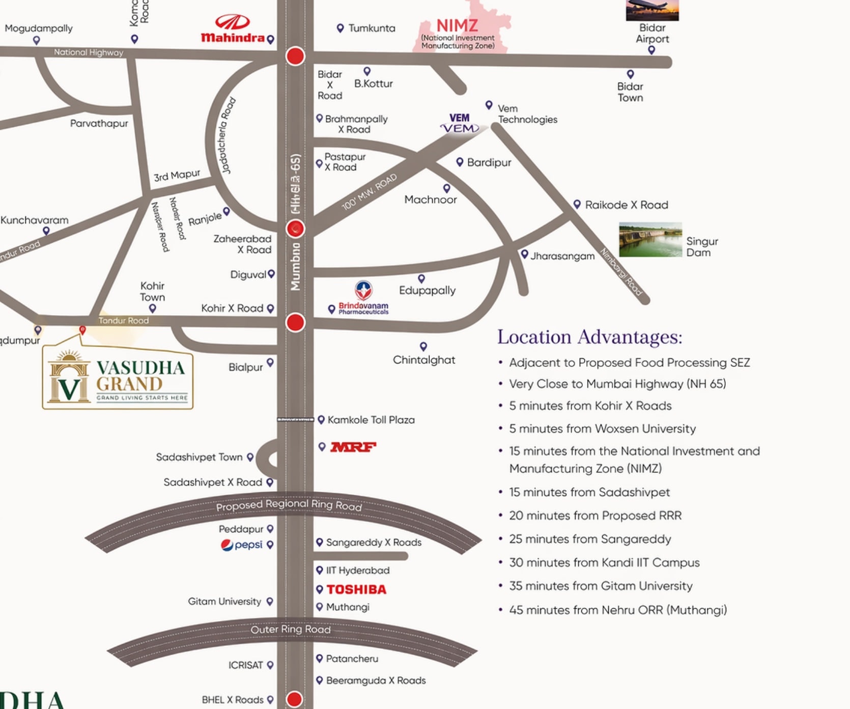 Vasudha Grand location plan with proximity landmarks (not to scale)